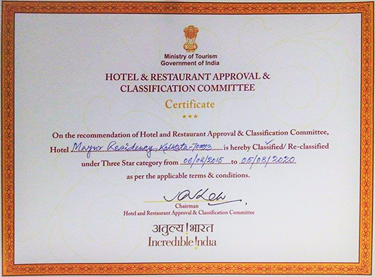 Mayur Residency Kolkata received 3 star Certificate
